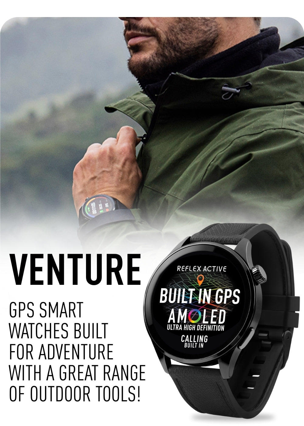 Reflex Active Venture outdoor smartwatch in use on a hike